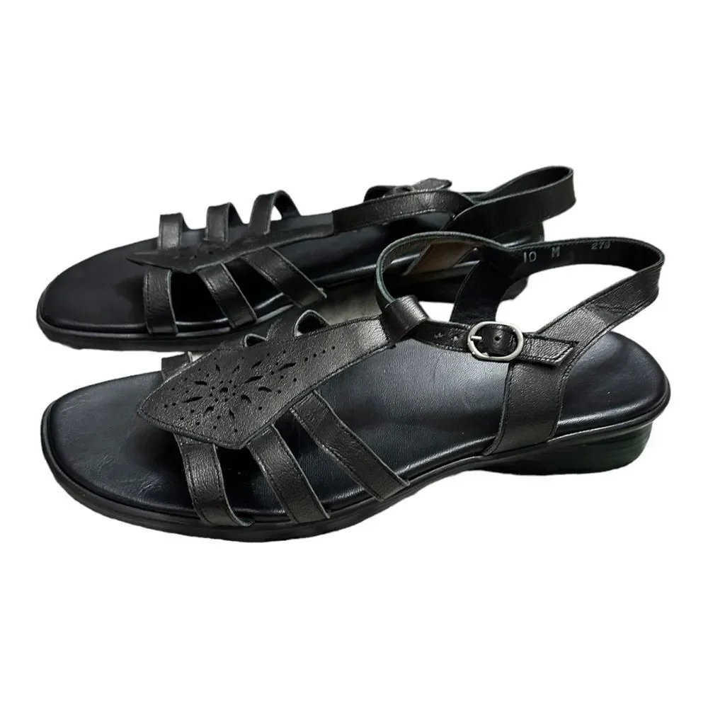 Munro black leather starburst perforated sandal Size 10b American made